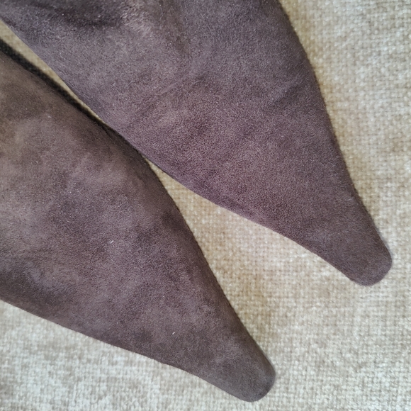 Escada Color Block Black Brown Cream Suede Pointed Toe Ankle Boots - Picture 9 of 14